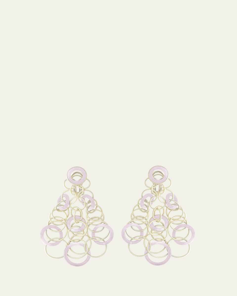 Hawaii 18K Yellow Gold Pink Opal Earrings, 7cm